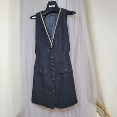 ZARA Pinafore Overall Jumpsuit Mini Dress Black Tweed Dark Acadamia Whimsgoth XS