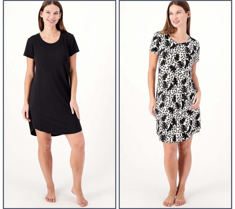 AnyBody Set of 2 Lush Jersey Dresses Black / Animal Size XS A591661