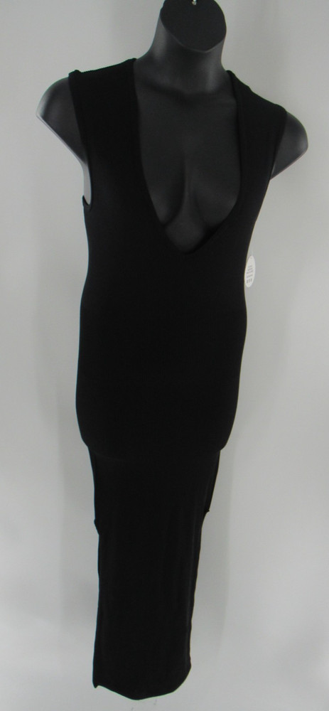Women&rsquo;s Black Stretch Maxi Dress Medium Deep V Bodycon Minimalist Solid NEW
