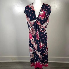 NEW G.H. Bass & Co. Navy & Pink Floral V-neck Sleeveless Dress, Sz 16 (XL)