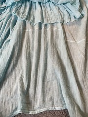Halter Neck Handkerchief Hem Dress Sz M Lace Trim Blue Crinkled Rayon Lagenlook
