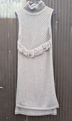 Nomad Morgan Carper Knit Turtleneck Dress S Gray Fringe Slits Boho Chic Anthro