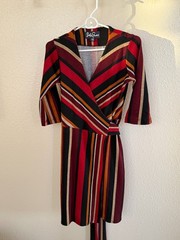 Lesley Evers Dress Womens Multicolor Striped Jersey Wrap Belted Knee Length XS