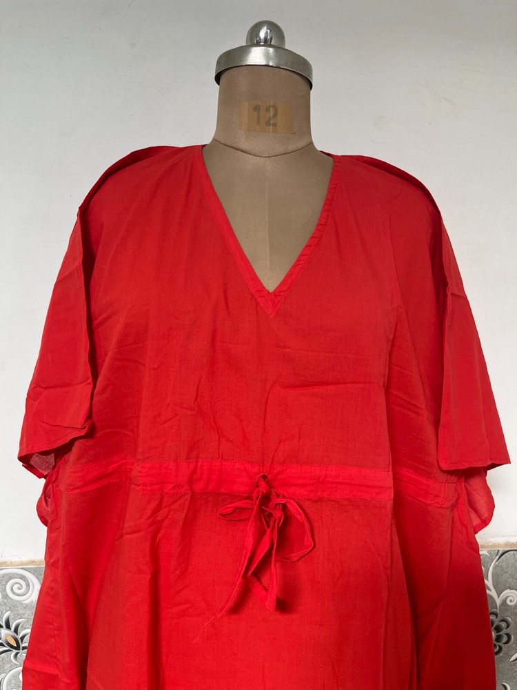 Indian Red Solid Printed Kaftan Summer Bikini Cover-up Maxi Beach Kaftan US