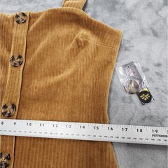 NEW No Boundaries Dress Womens L Tan Button Front Ribbed Jumper Stretch Preppy