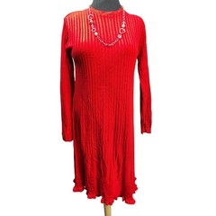 Coldwater Creek Rib Knit Sweater Dress Red Women&rsquo;s Medium Long Sleeve Midi USA