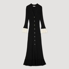 Sandro Black V-neck Flared long sleeves Long knitted Dresses