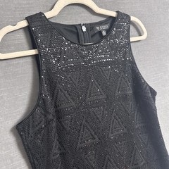 Guess Dress 10 Black Sequin Sleeveless Cocktail Party Sheath Glam LBD Sparkle