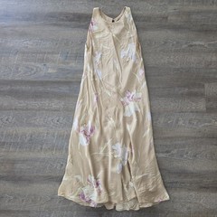 Ralph Lauren Silk Maxi Dress Womens Size 10 Tan Sleeveless 90s Floral Y2k Fairy