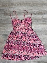 Roxy « A Shore Thing » Pintucked Front Zip Smocked Dress Small Resort Beach Party