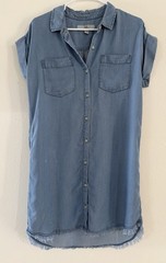 Thread & Supply Women Small Collared Blue Shirt Dress Mini Chambray Button Down