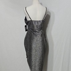 Madden NYC Dress Womens L Silver Glitter Cowl Neck Strappy Bodycon Midi