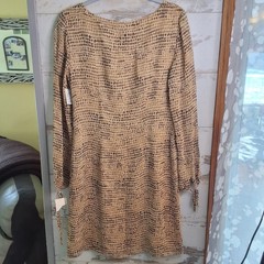 NWT Due Per Due Veste 100% Silk Sheeth Brown Dress Tie Sleeve Flowy Classy Sz6