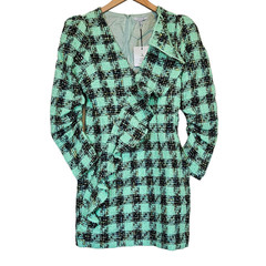 Atoir Leave Me Be Plaid Tweed Ruffled Boucle Dress in Aspen Green Women&rsquo;s 6
