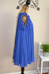 Jodifl NWT Royal blue sleeveless Ruffle Pleated lined Shift Dress, sz M