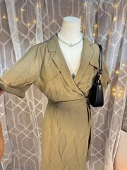 Nine West NWT Utility Wrap Shirt Dress Khaki Tie Waist Mini Rayon Blend Medium
