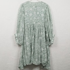 DAUGHTERS OF INDIA Kyra Mini Dress Floral Block Print Cotton Voile Jade Green L