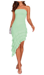 NEW ZESICA Women&rsquo;s Strapless Bodycon Maxi Dress Ruffle Light GREEN Size S Small