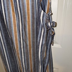 BCBGeneration Linen blend Blue Striped Duster Vest Size M Adjustable Side Ties