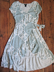 Wrangler Retro Wrap Dress Medium Rayon Cowgirl Western Boho Aqua White Ruffle