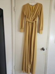 Baltic Born Yellow Solid Jersey Maxi Dress XS V-Neck Long Sleeve Tie Waist