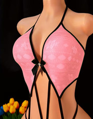 1-Size XS-M. Sexy Pink Lingerie Bodysuit Hollow-Out Backless Suspender Thong