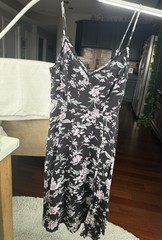 Lulu’s Black Pink White Floral Adjustable Strap Slit Midi Dress