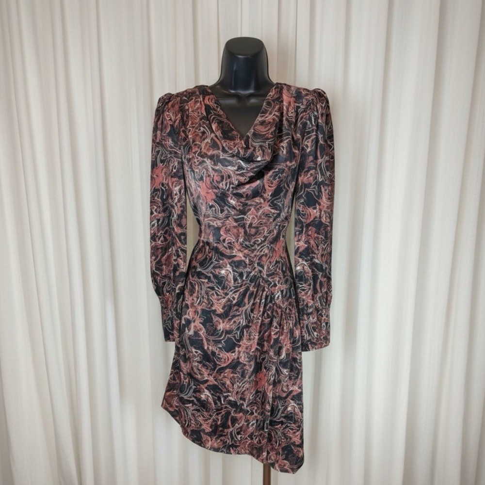 Mint Velvet UK 10 Marble Print Cowl Drape Neck Dress Long Sleeve Occasion Party