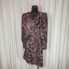 Mint Velvet UK 10 Marble Print Cowl Drape Neck Dress Long Sleeve Occasion Party