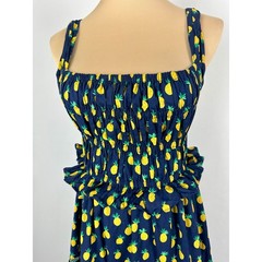 Ina (i:na) Blue Cotton Pineapple Print Midi Dress Tiered Ruffle Smocked Small