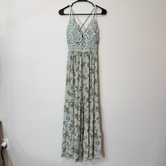 Blue B Collection Floral Maxi Dress Womens Medium Sage Green NWT Crochet Lace
