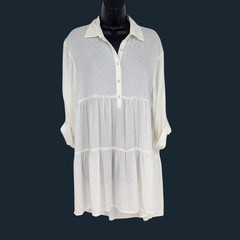 Love Stitch Tiered Gauze Tunic Dress Roll Tab Sleeve Boho Festival Flowy Small