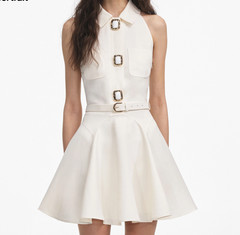 Self-portrait CREAM LINEN MINI DRESS