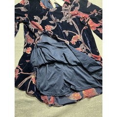 California Moonrise Navy Blue Floral Velvet Bell Sleeve Mini Dress Womens Medium