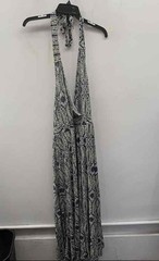 LASCANA Women&rsquo;s Blue White Geometric Halter Maxi Dress Smocked Size L NWT