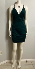 Emerald Sundae Green Ruched Lace Open Back Bodycon V-Neck Mini Dress L