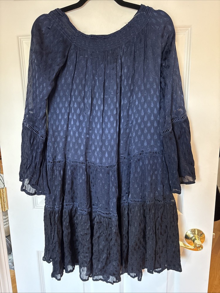 Muche et Muchette Doris Dress Boho blue black flowy tired one sz lined wide slv