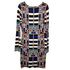 Mara Hoffman Dress Size Medium Multicolor Geometric Striped Long Sleeve Fitted