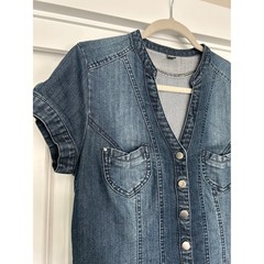 Pimkie London Womens Denim Dress Medium Wash Short Sleeve Button Front V-Neck
