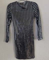 ZARA WOMAN Silver/Black M Long Sleeve Sequin Round Neck Bodycon Cut-Out Dress