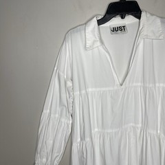 JUST FEMALE Brandy Dress Women XS White Poplin Shift Organic Cotton Long Sleeve