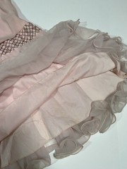 Vtg Miss Elliette Chiffon Cocktail Party Beaded Sequins Pleated Ruffles Pink