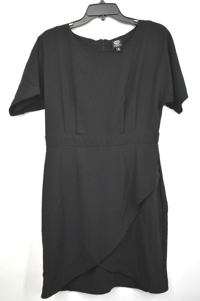Bobeau Petite Womens Crew Neck Short Sleeve Back Zip Crepe Wrap Skirt Dress LP
