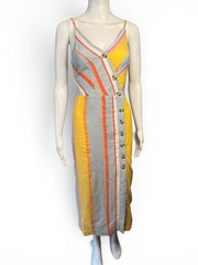 Sandy & Sid Women&rsquo;s Size M Linen Blend Striped Button-Front Midi Tank Dress