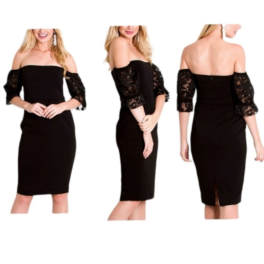 Camilyn Beth Sinclair Anthropologie Black Lace Off The Shoulder Dress Size 6
