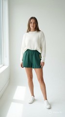 Nine.Eight New York Green Textured Elastic Waist Shorts Women’s Size M NWT