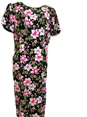 Kathie Lee Collection Maxi Dress SZ 12 Shoulder Pads Short Sleeves Hawaiian Zip