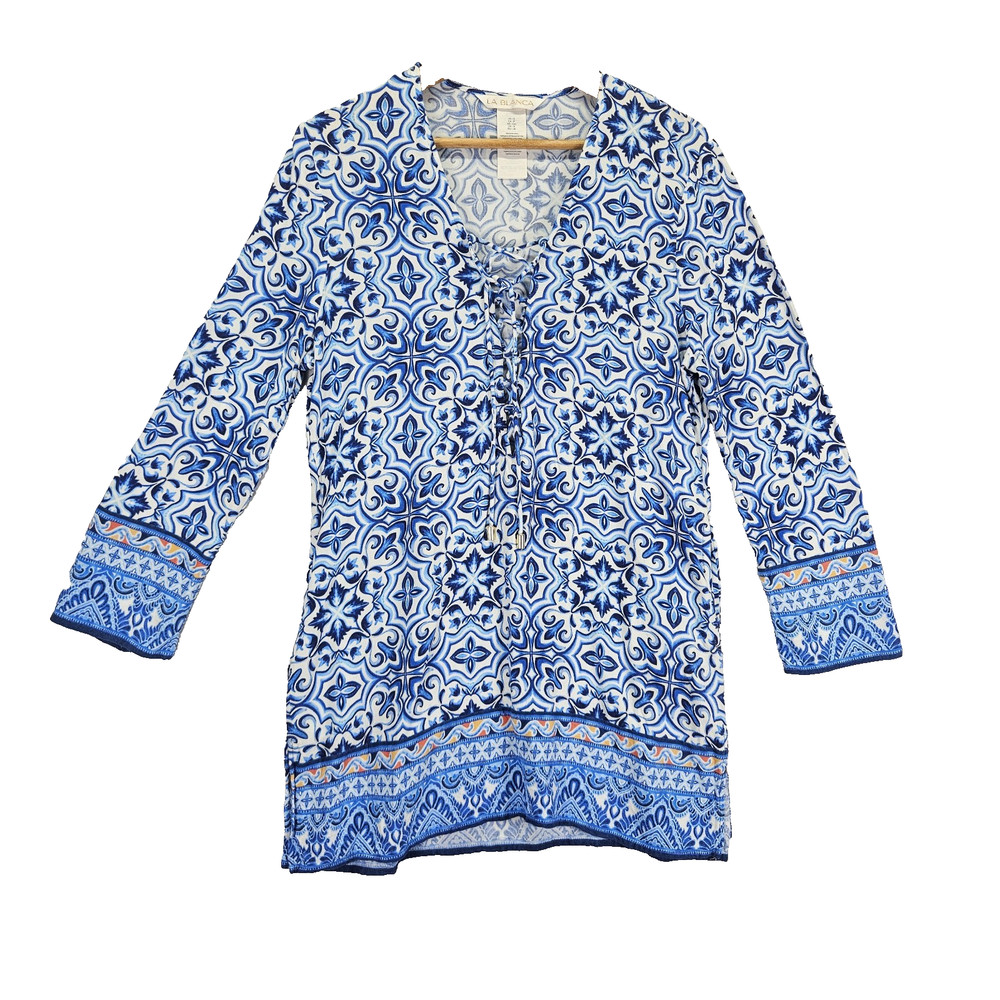 La Blanca Resort Cover Up Dress S Blue Alboran Sea Lace Up Tassel Tunic Coverup
