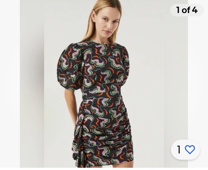 Rhode Pia Mini Dress Women&rsquo;s Size 4 Sound waves Print Billowy Ruched Asymmetric