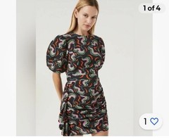 Rhode Pia Mini Dress Women&rsquo;s Size 4 Sound waves Print Billowy Ruched Asymmetric